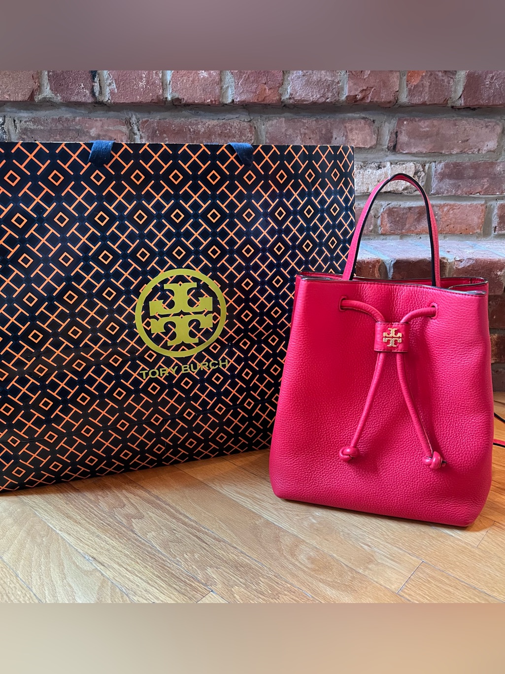 Tory Burch Liberty Red Georgia Pebbled Leather Backpack